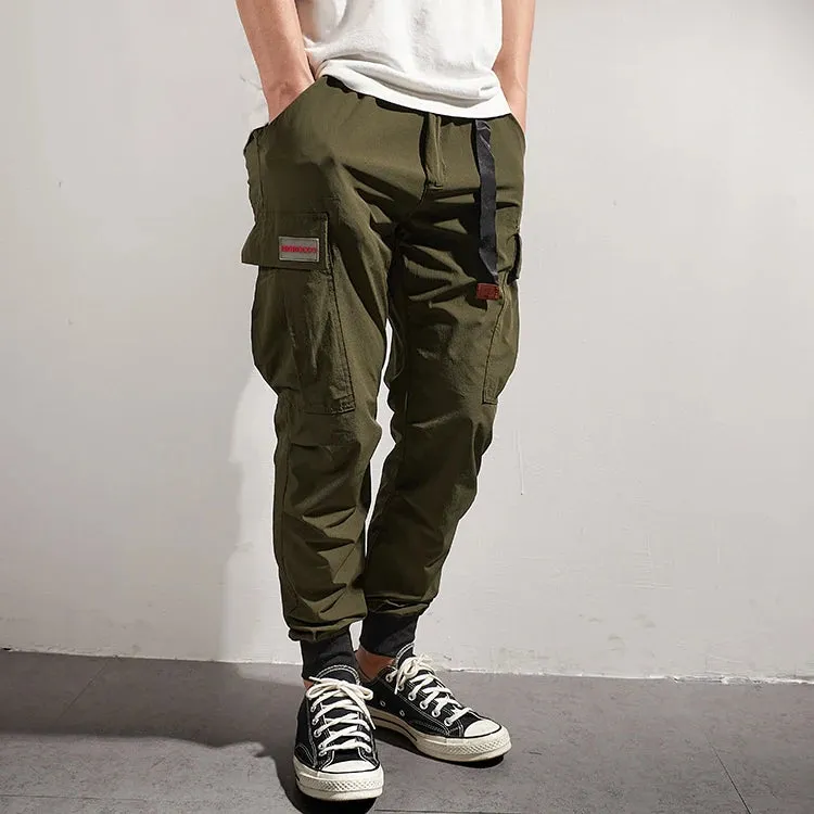 Retro Men's Simple Thin Quick-Drying Elastic Ice Silk Tooling Pants - Outdoor Running Casual Sports Trousers