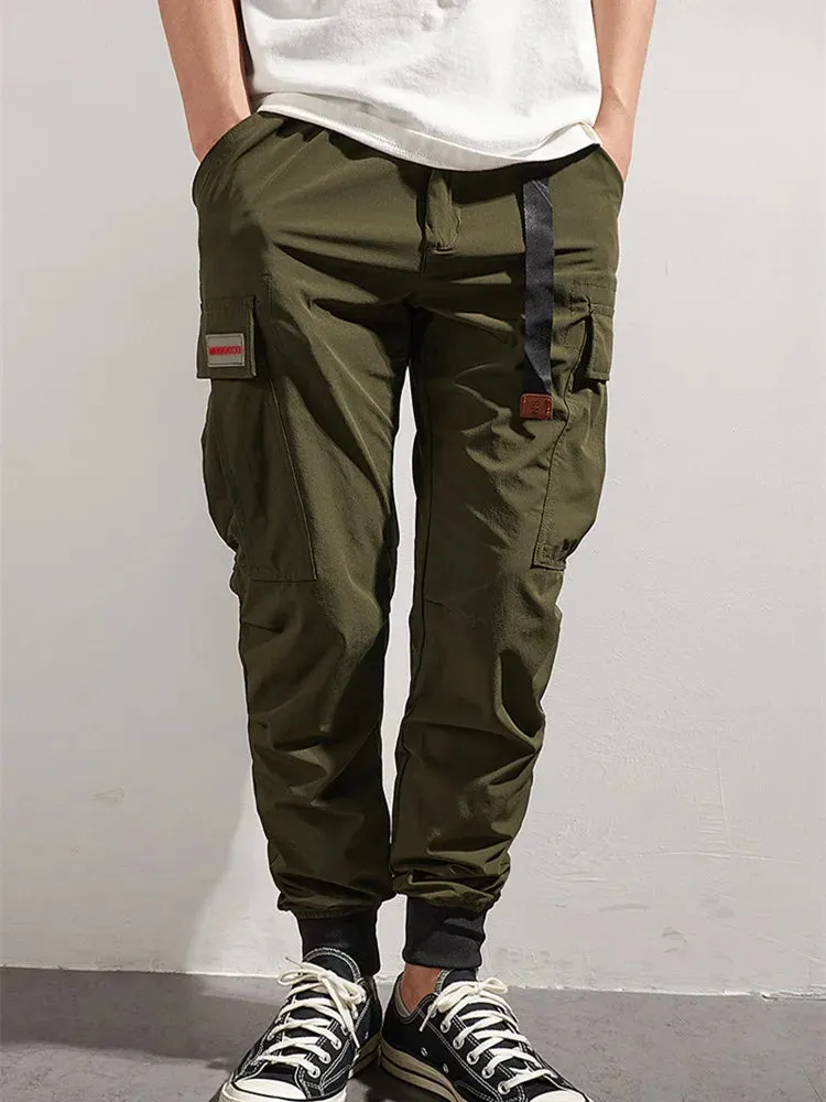 Retro Men's Simple Thin Quick-Drying Elastic Ice Silk Tooling Pants - Outdoor Running Casual Sports Trousers