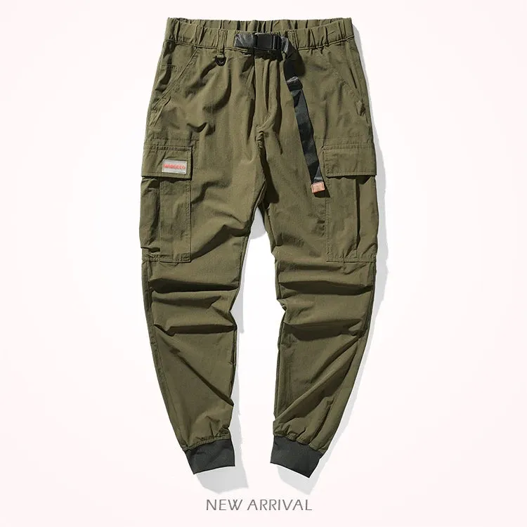 Retro Men's Simple Thin Quick-Drying Elastic Ice Silk Tooling Pants - Outdoor Running Casual Sports Trousers