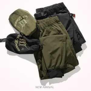 Retro Men's Simple Thin Quick-Drying Elastic Ice Silk Tooling Pants - Outdoor Running Casual Sports Trousers