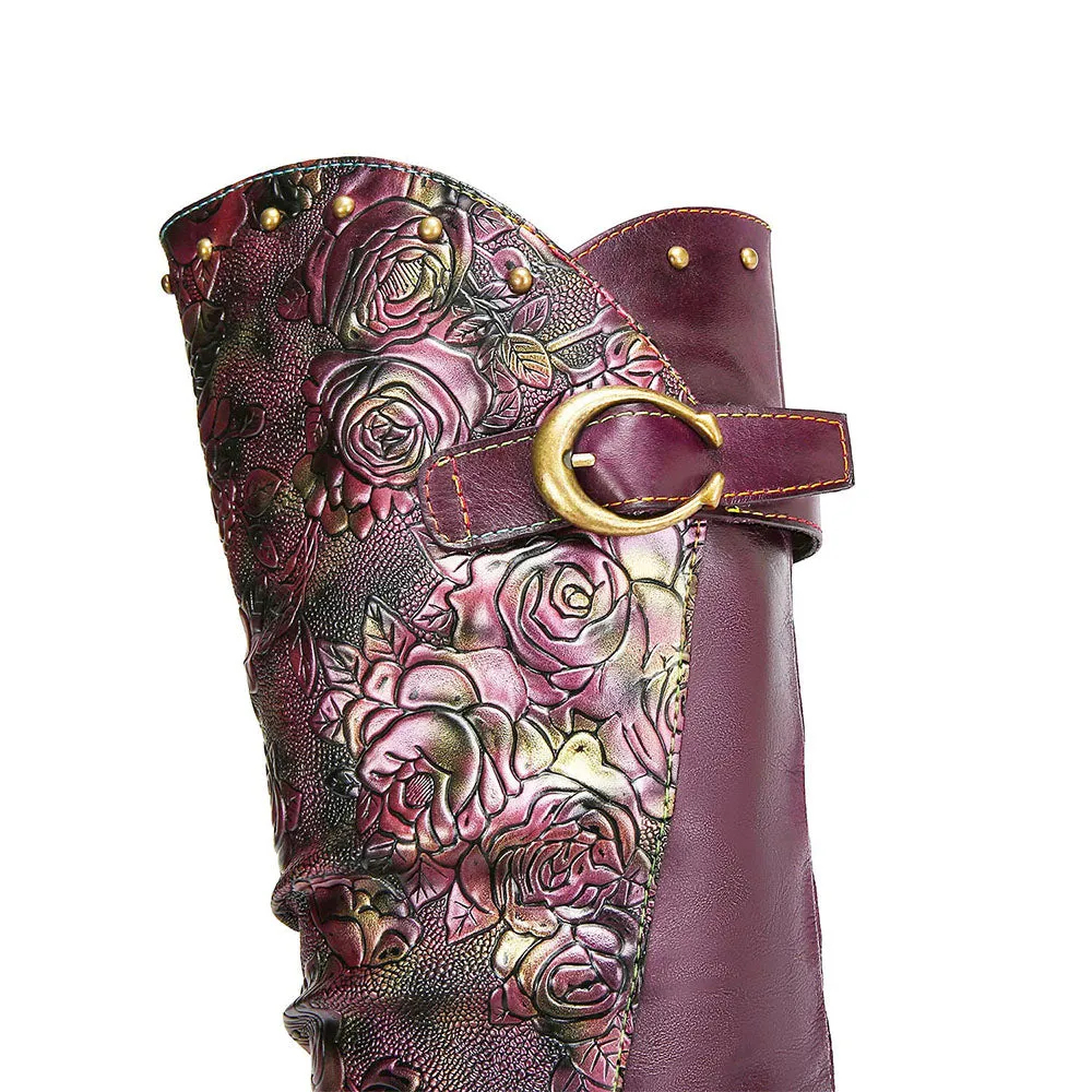 Retro Painted Buckle Flat Tall Boots