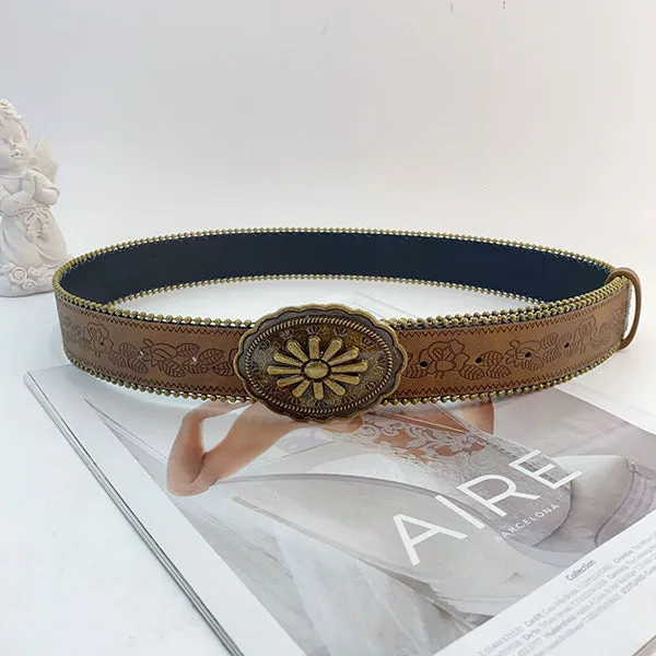 Retro Versatile Faux Leather Carved Brown Belt