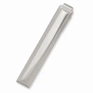Rhodium Plated Lined Edge Tie Bar