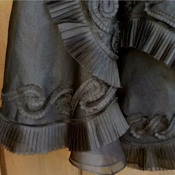 RICKIE FREEMAN TERI JON Black Silk Ruffled Skirt dark fairy whimsigoth witchy