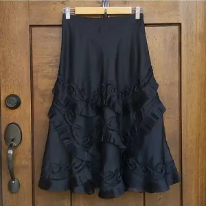 RICKIE FREEMAN TERI JON Black Silk Ruffled Skirt dark fairy whimsigoth witchy