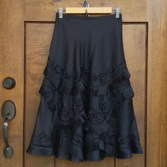 RICKIE FREEMAN TERI JON Black Silk Ruffled Skirt dark fairy whimsigoth witchy