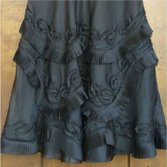 RICKIE FREEMAN TERI JON Black Silk Ruffled Skirt dark fairy whimsigoth witchy