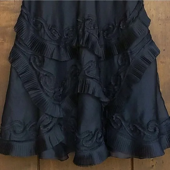 RICKIE FREEMAN TERI JON Black Silk Ruffled Skirt dark fairy whimsigoth witchy