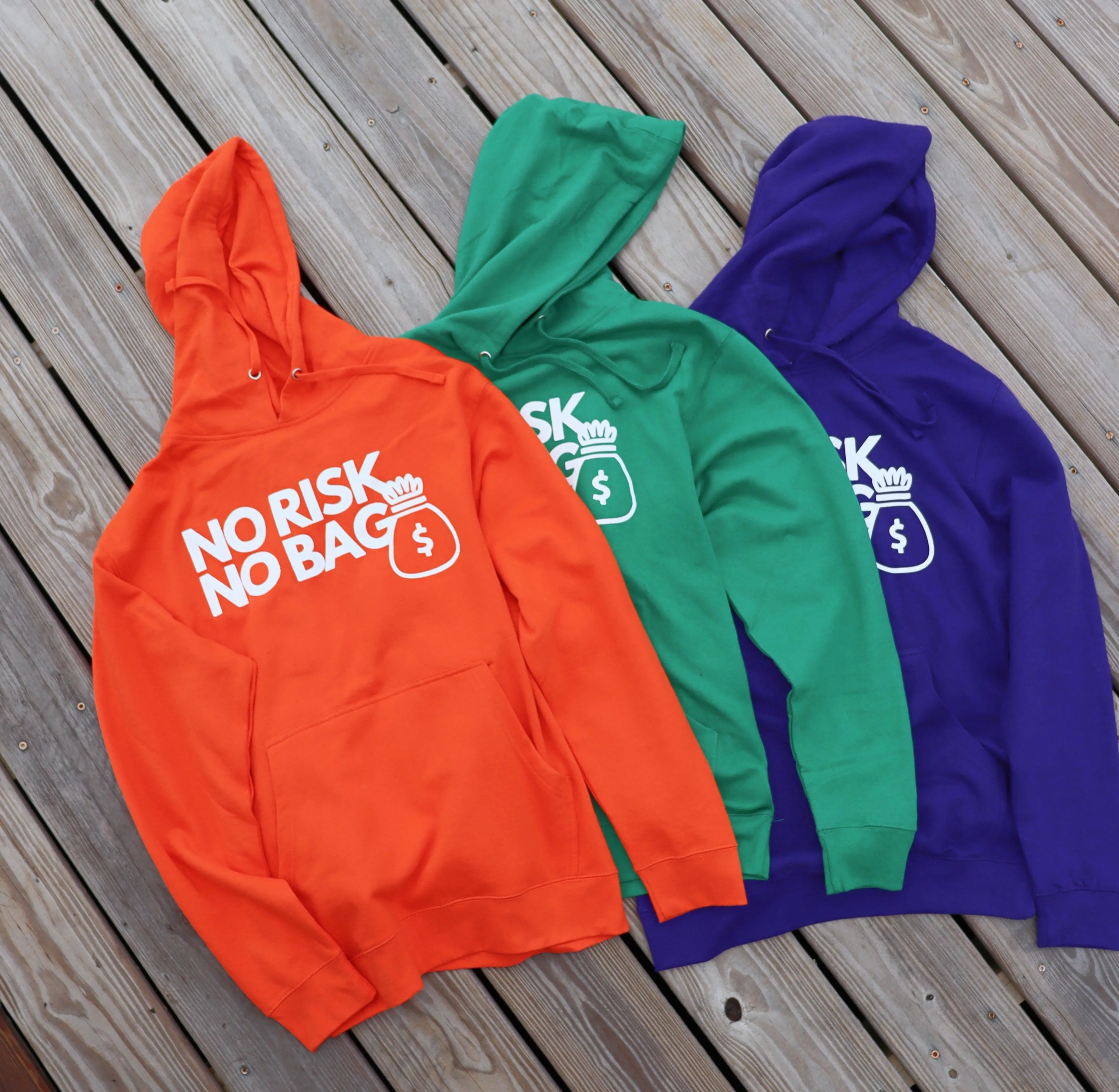 RISKY REWARDS “NO RISK NO BAG” PULLOVER ORANGE HOODIE