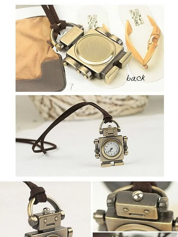 robot time pocket watch necklace