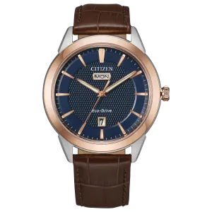 Rolan Navy Watch in Two Tone Stainless Steel & Leather