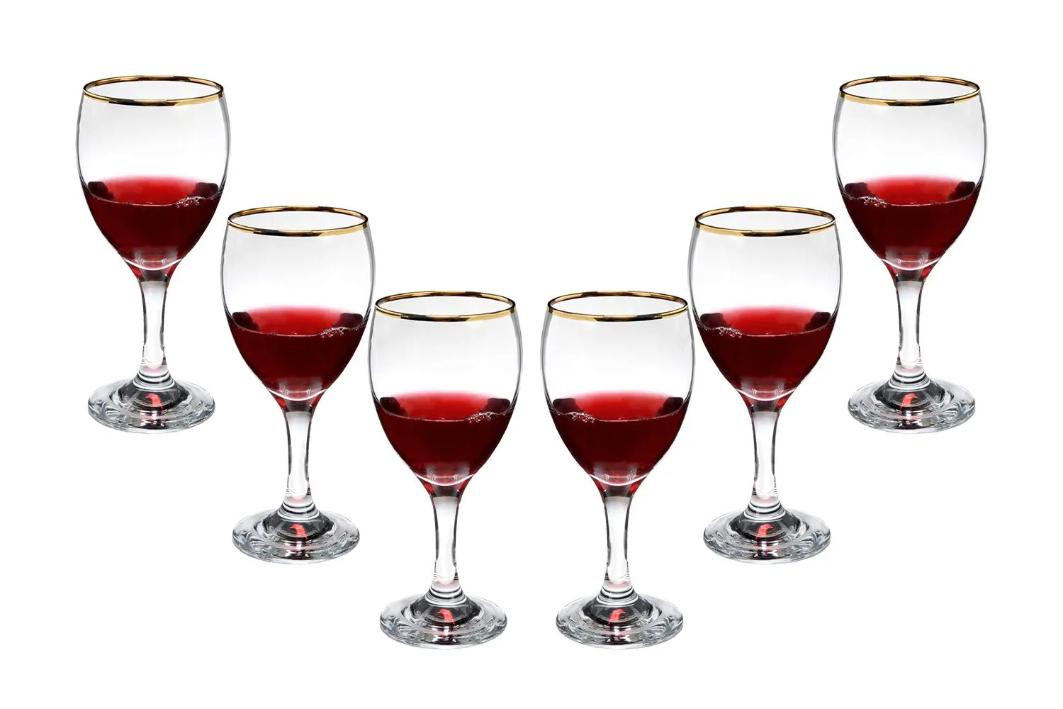 Romantic Stemmed Wine Glasses 10 Oz, Modern Crystal Goblets Gold Rim Set (4)
