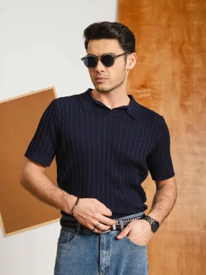 Rompii Knit Polo Tee - Navy Blue
