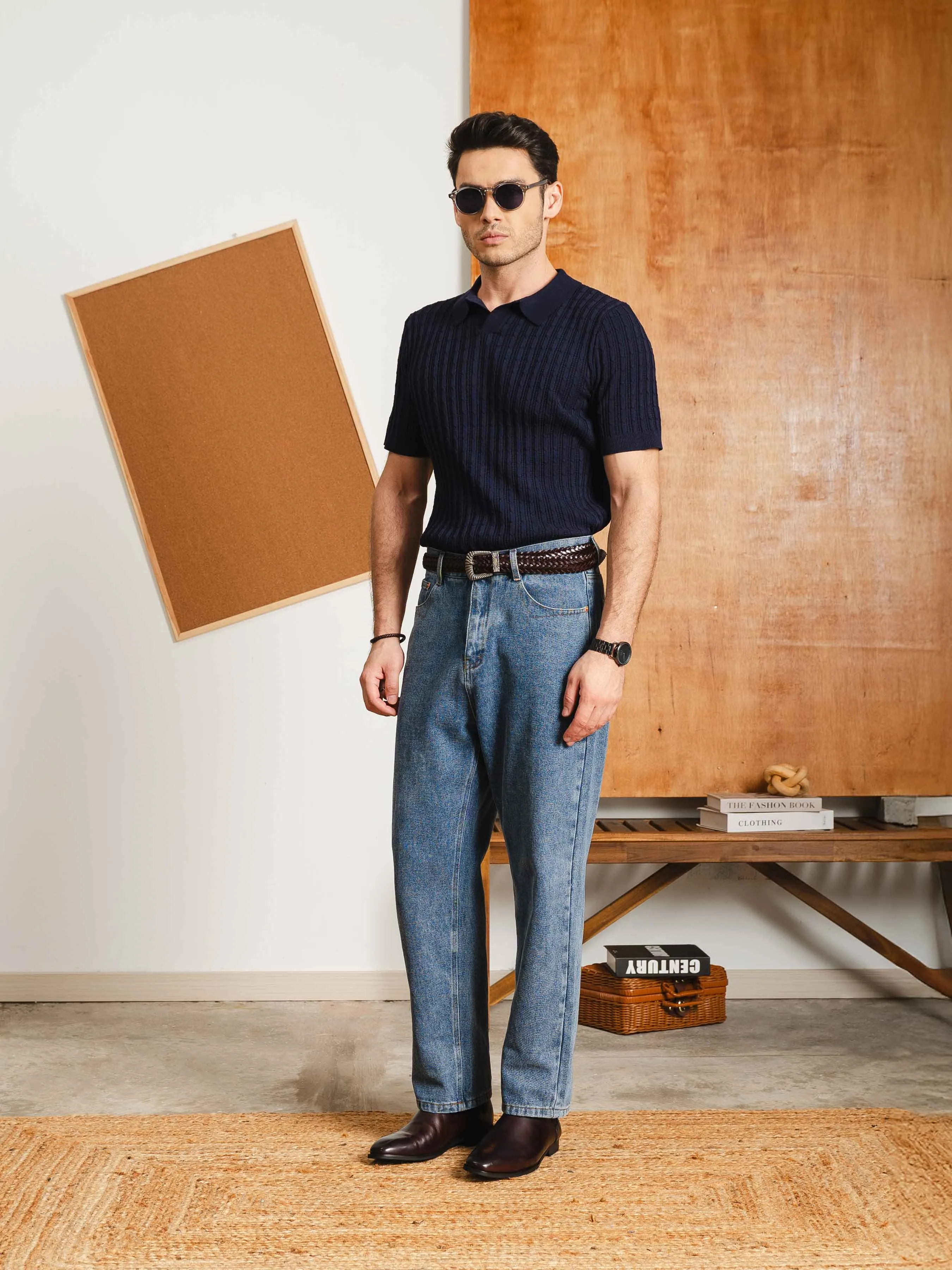 Rompii Knit Polo Tee - Navy Blue