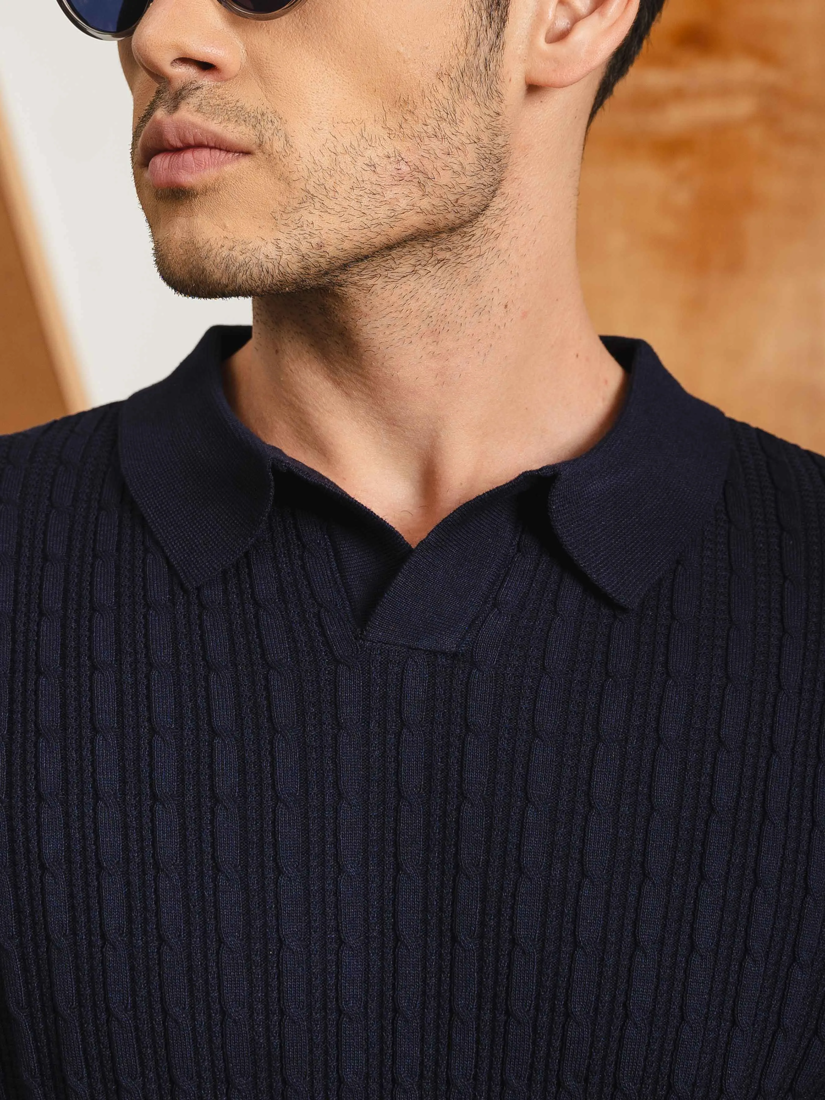 Rompii Knit Polo Tee - Navy Blue