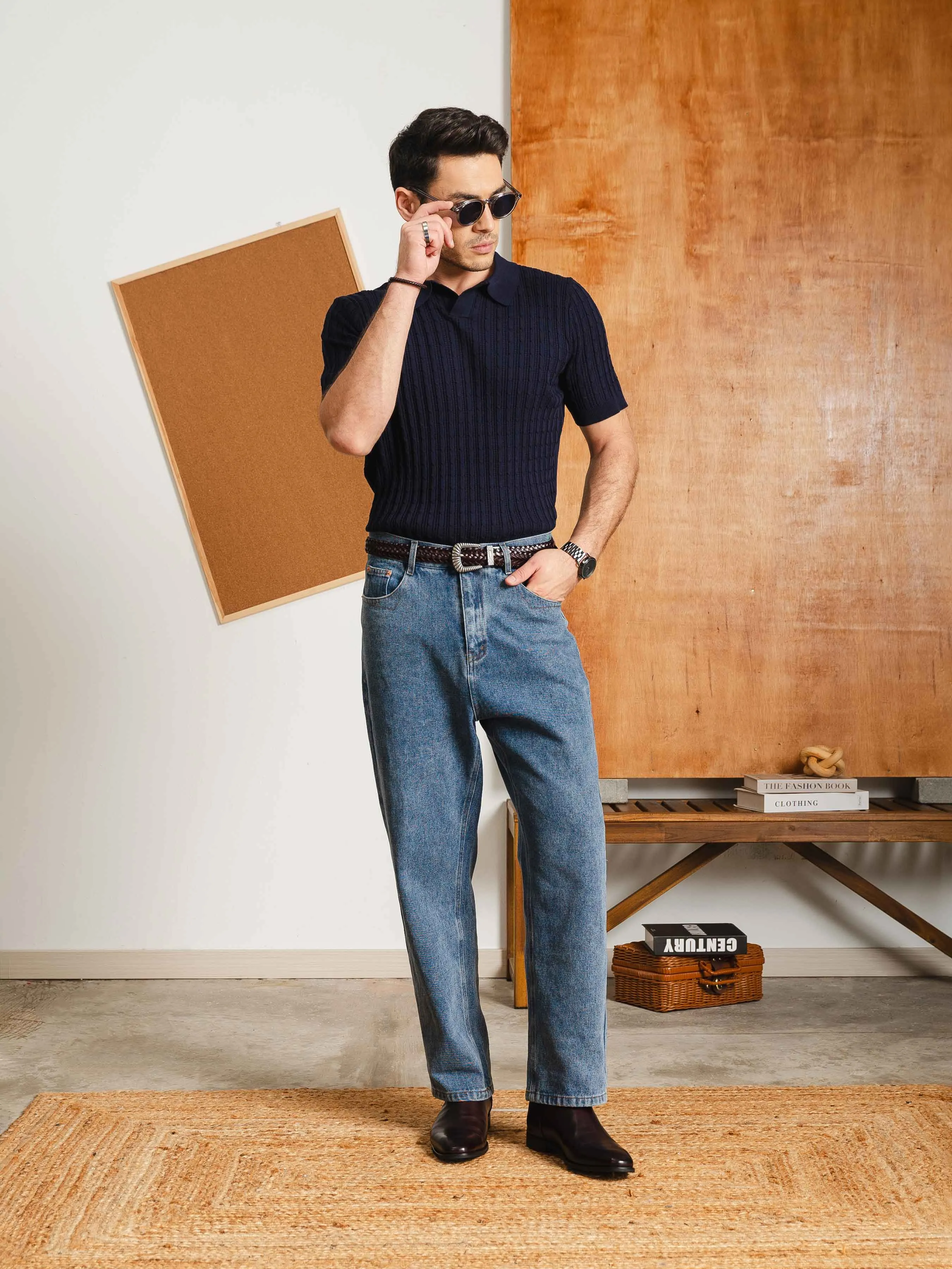 Rompii Knit Polo Tee - Navy Blue