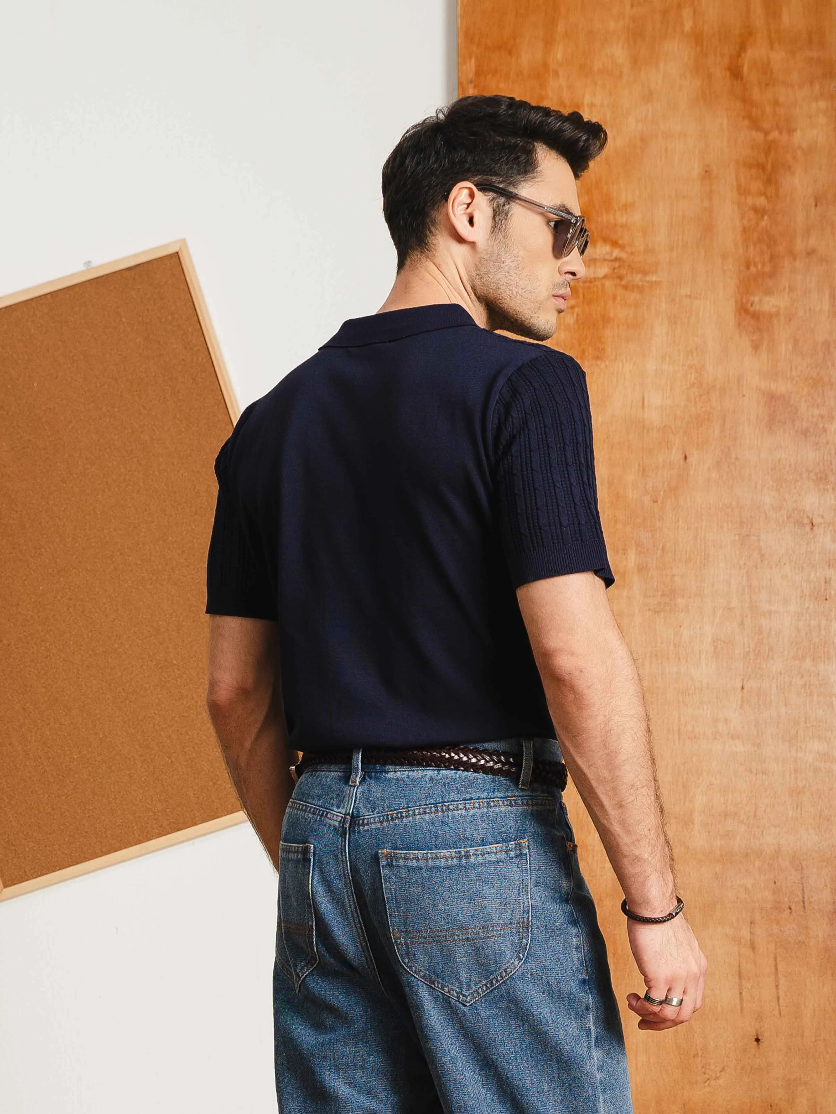 Rompii Knit Polo Tee - Navy Blue