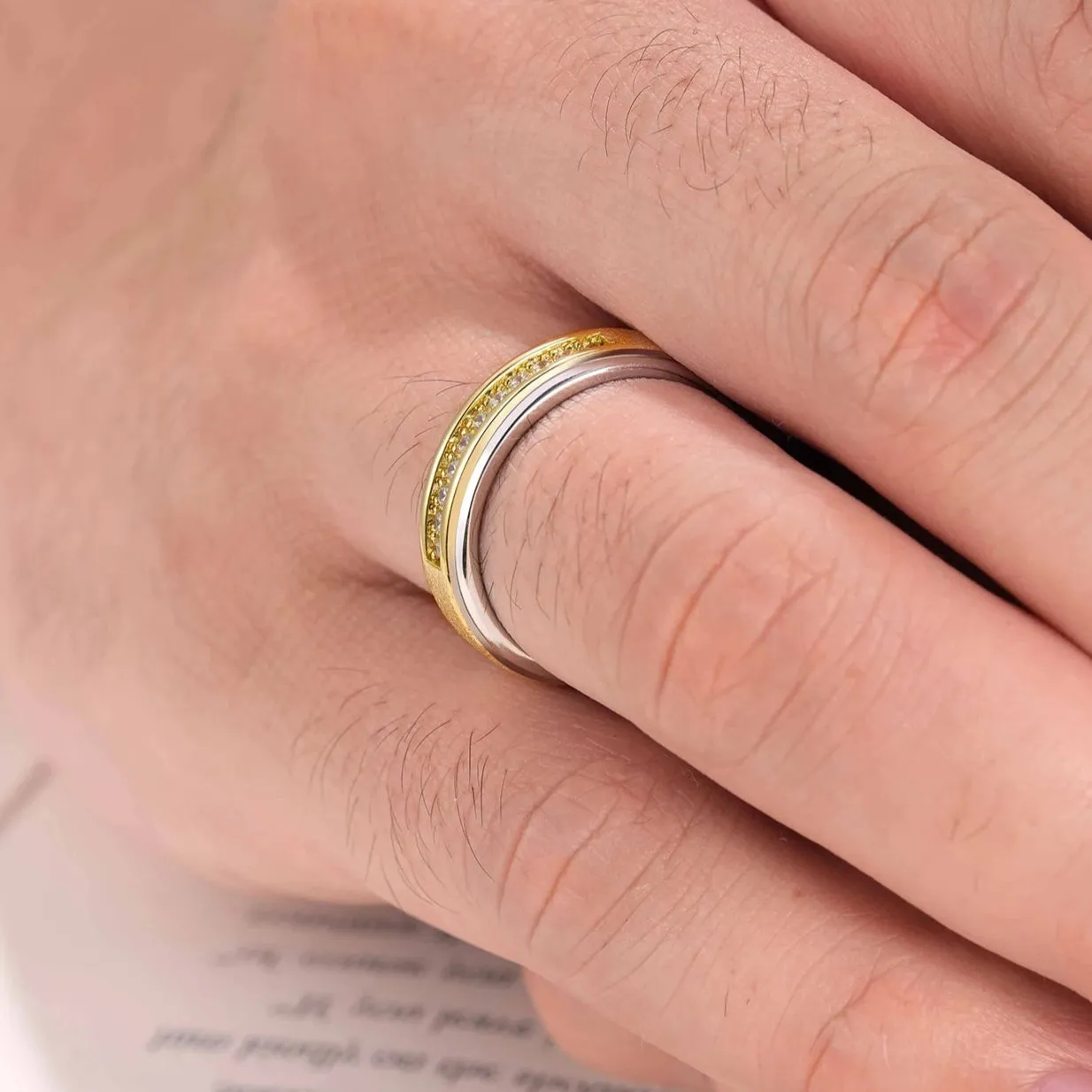 Round Cut Created Diamond Two Tone Men's Wedding Band