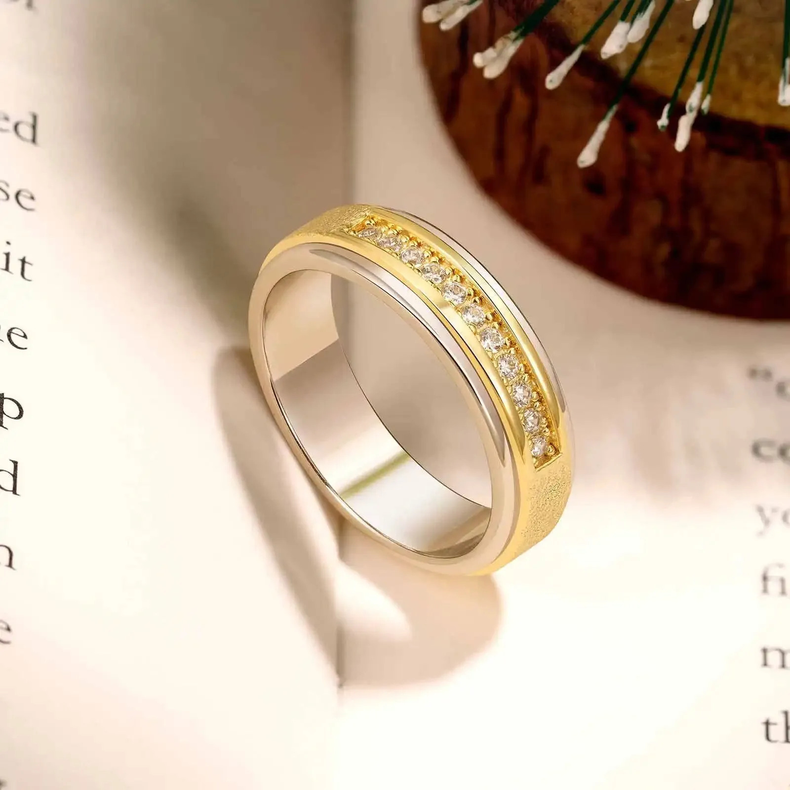 Round Cut Created Diamond Two Tone Men's Wedding Band