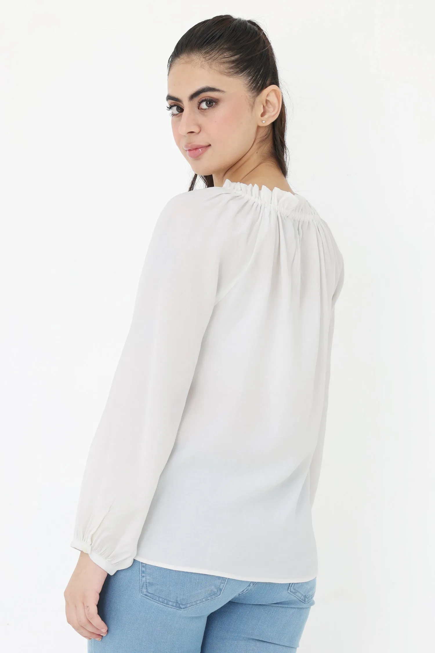 RUFFLE ELEGANCE TOP-WHITE