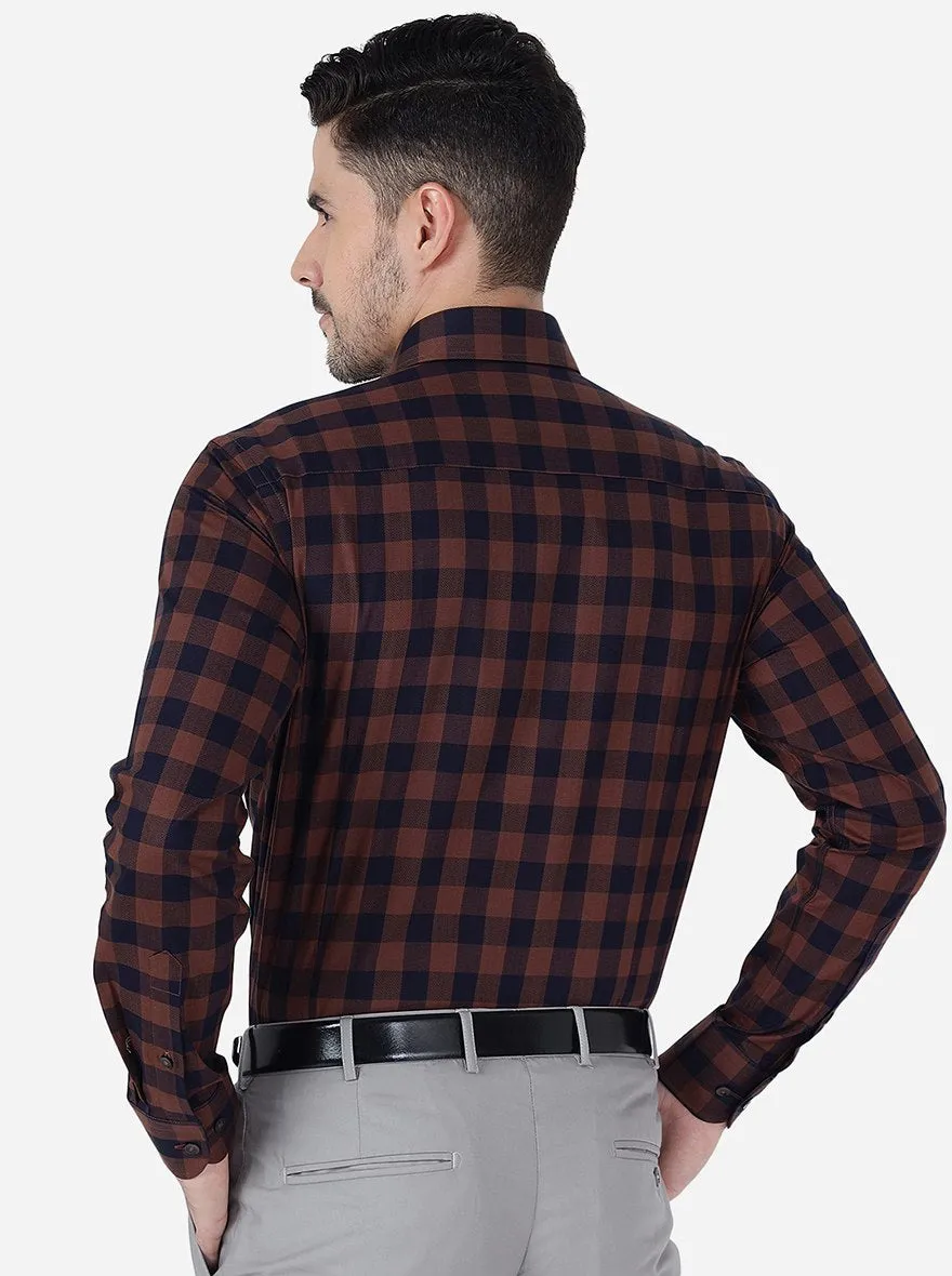 Rust Checked Slim Fit Formal Shirt | Metal
