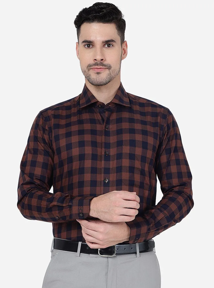 Rust Checked Slim Fit Formal Shirt | Metal