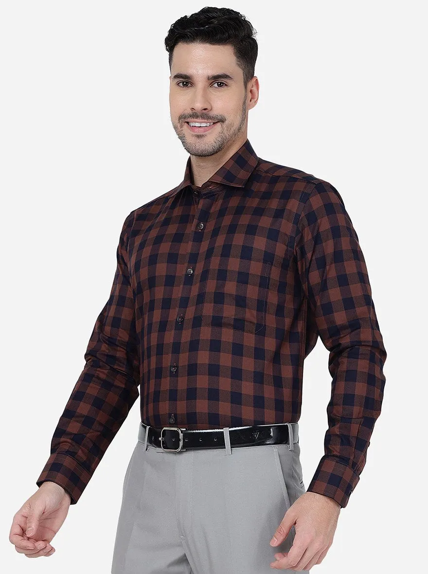 Rust Checked Slim Fit Formal Shirt | Metal
