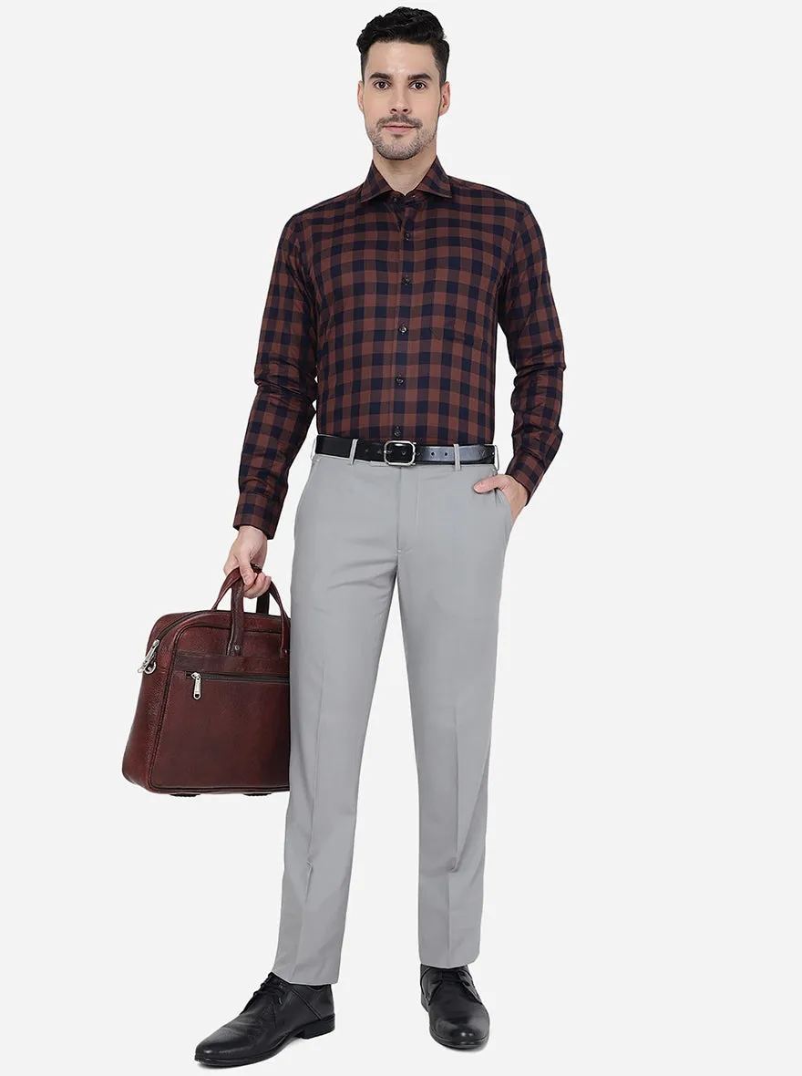 Rust Checked Slim Fit Formal Shirt | Metal