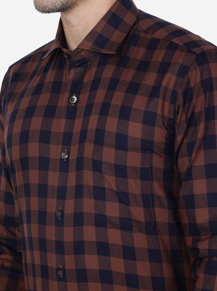 Rust Checked Slim Fit Formal Shirt | Metal