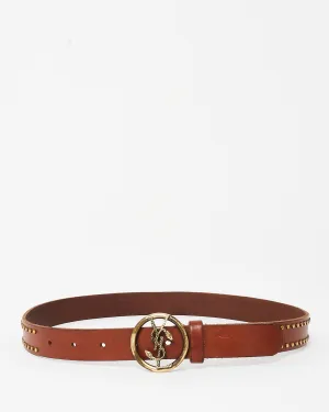 Saint Laurent Vintage Brown Leather Studded Serpent Belt - 75