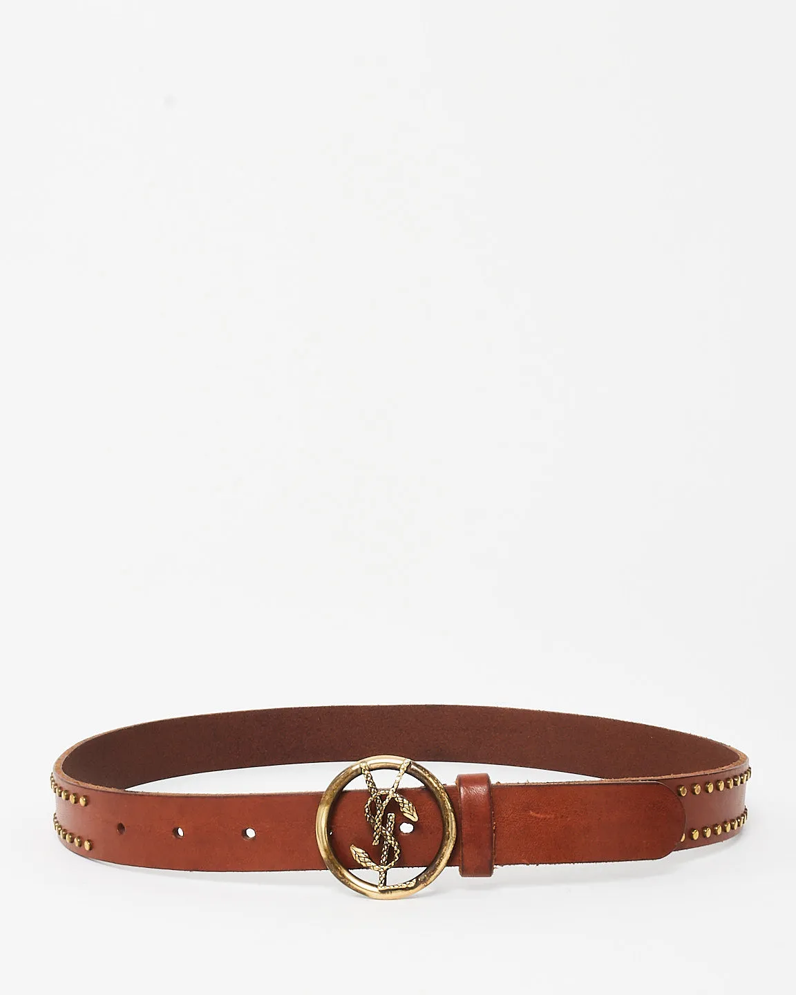 Saint Laurent Vintage Brown Leather Studded Serpent Belt - 75