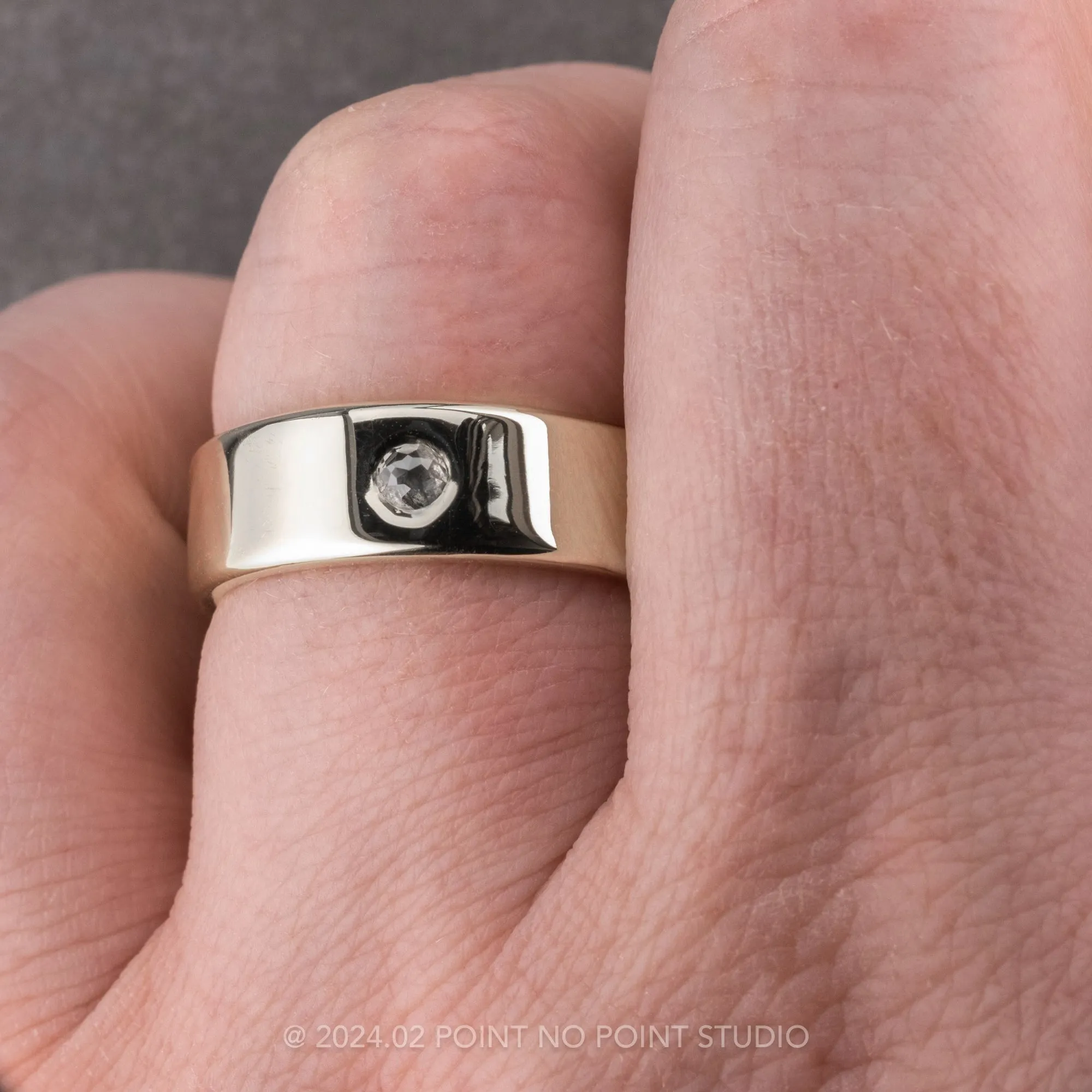 Salt and Pepper Rose Cut Diamond Mens Ring, Comfort Fit, Platinum