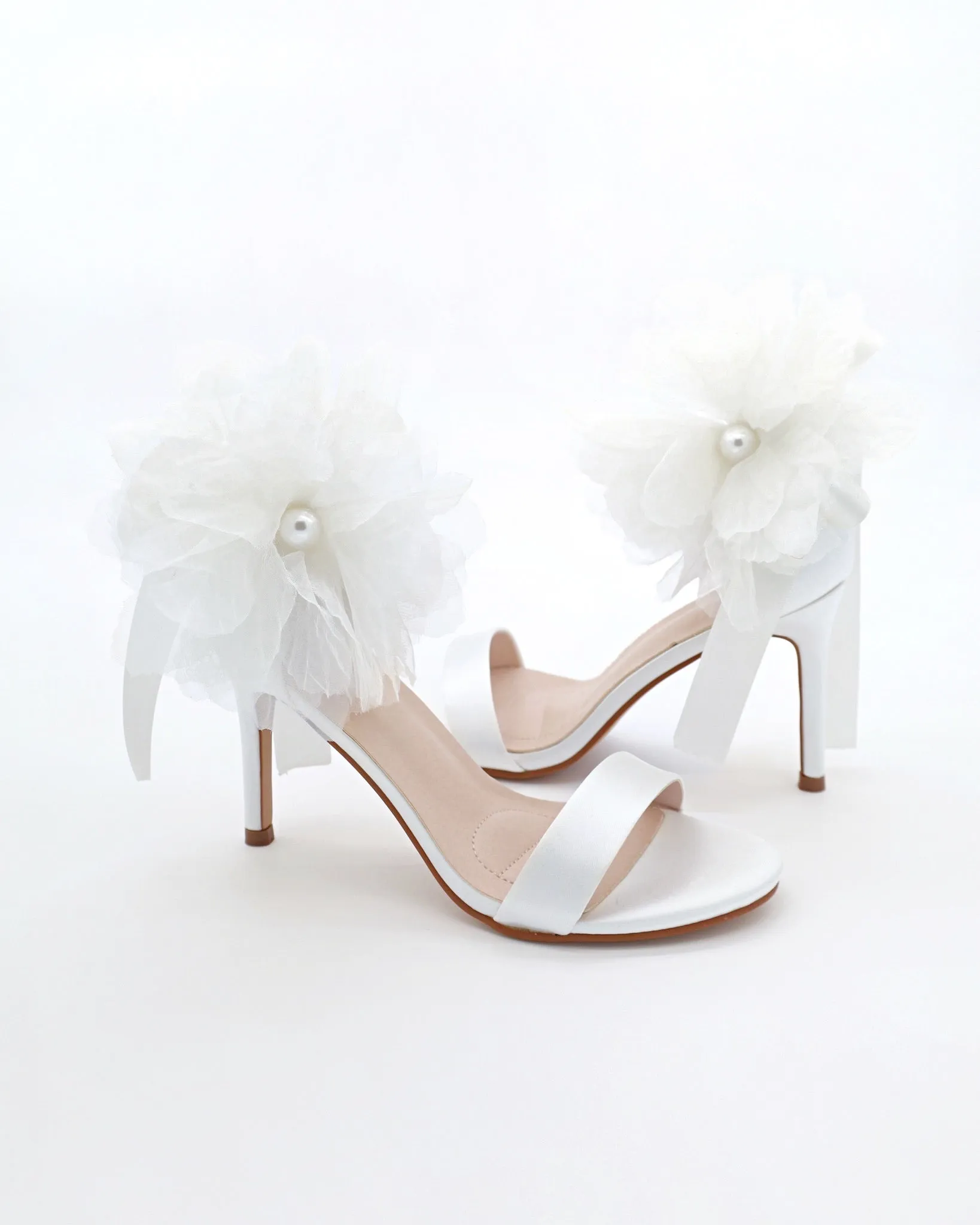 Satin High Heel Wedding Sandals with Ophelia Flowers