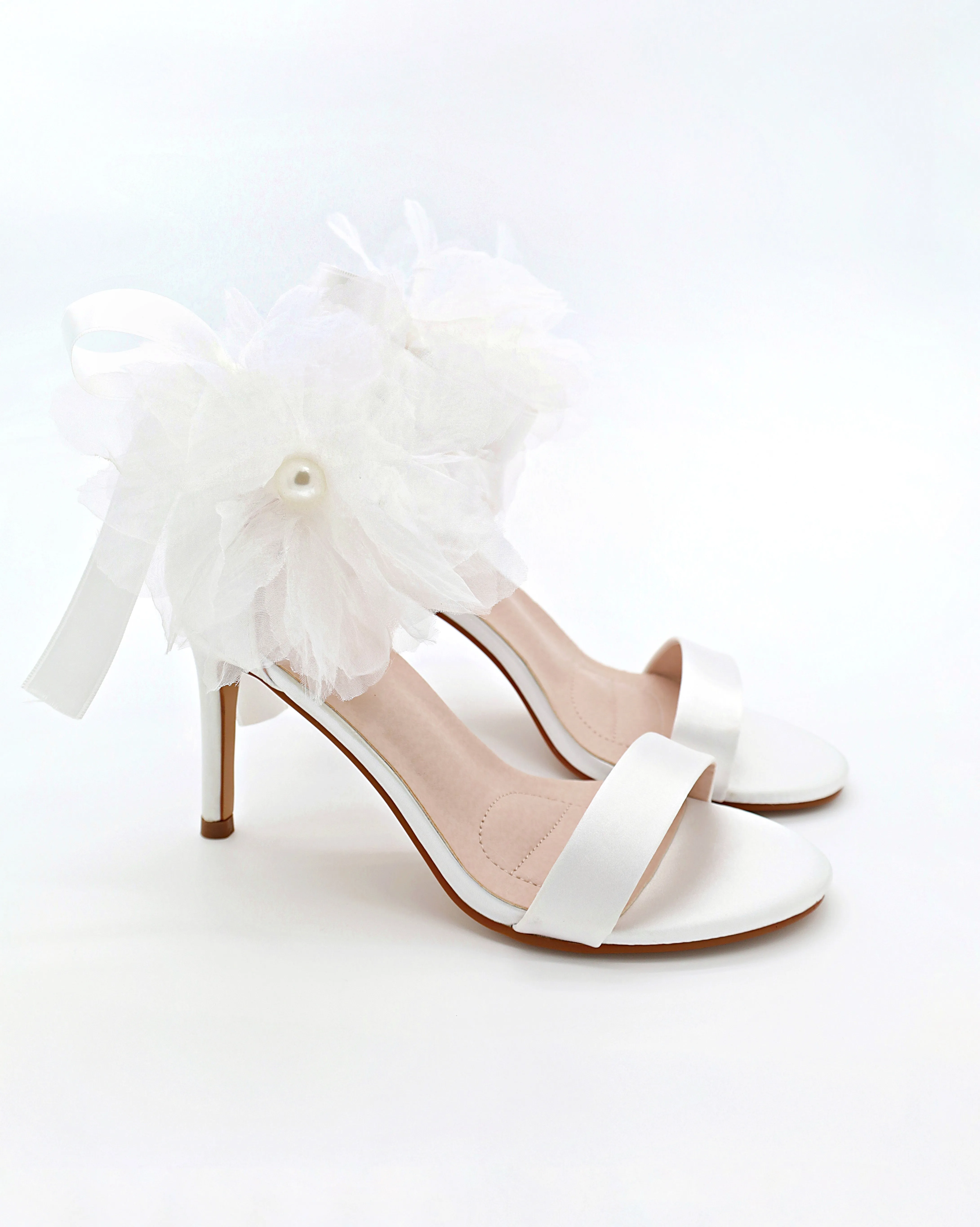 Satin High Heel Wedding Sandals with Ophelia Flowers