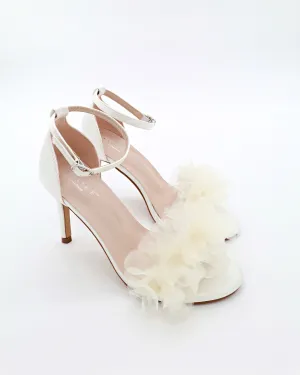 Satin High Heel Wedding Sandals with Ophelia Ruffles Organza