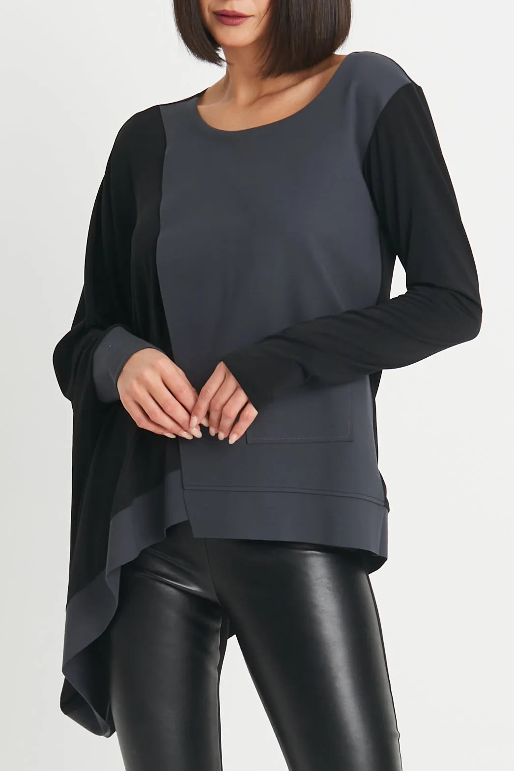 Scuba / Matte Jersey Mixed Media Slit Top