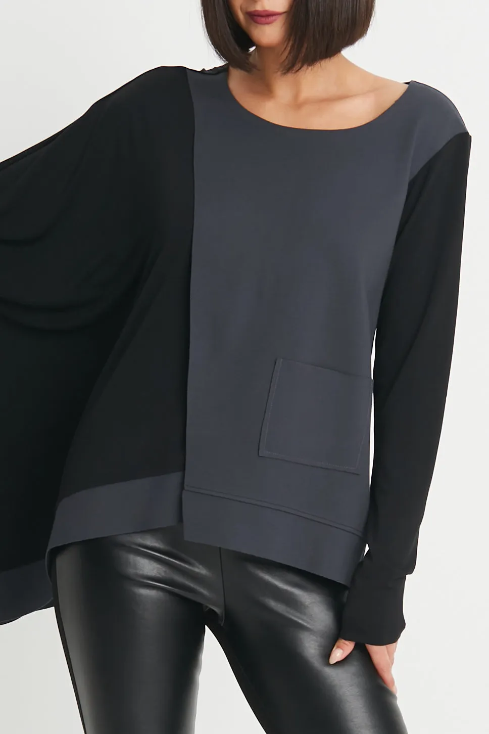 Scuba / Matte Jersey Mixed Media Slit Top