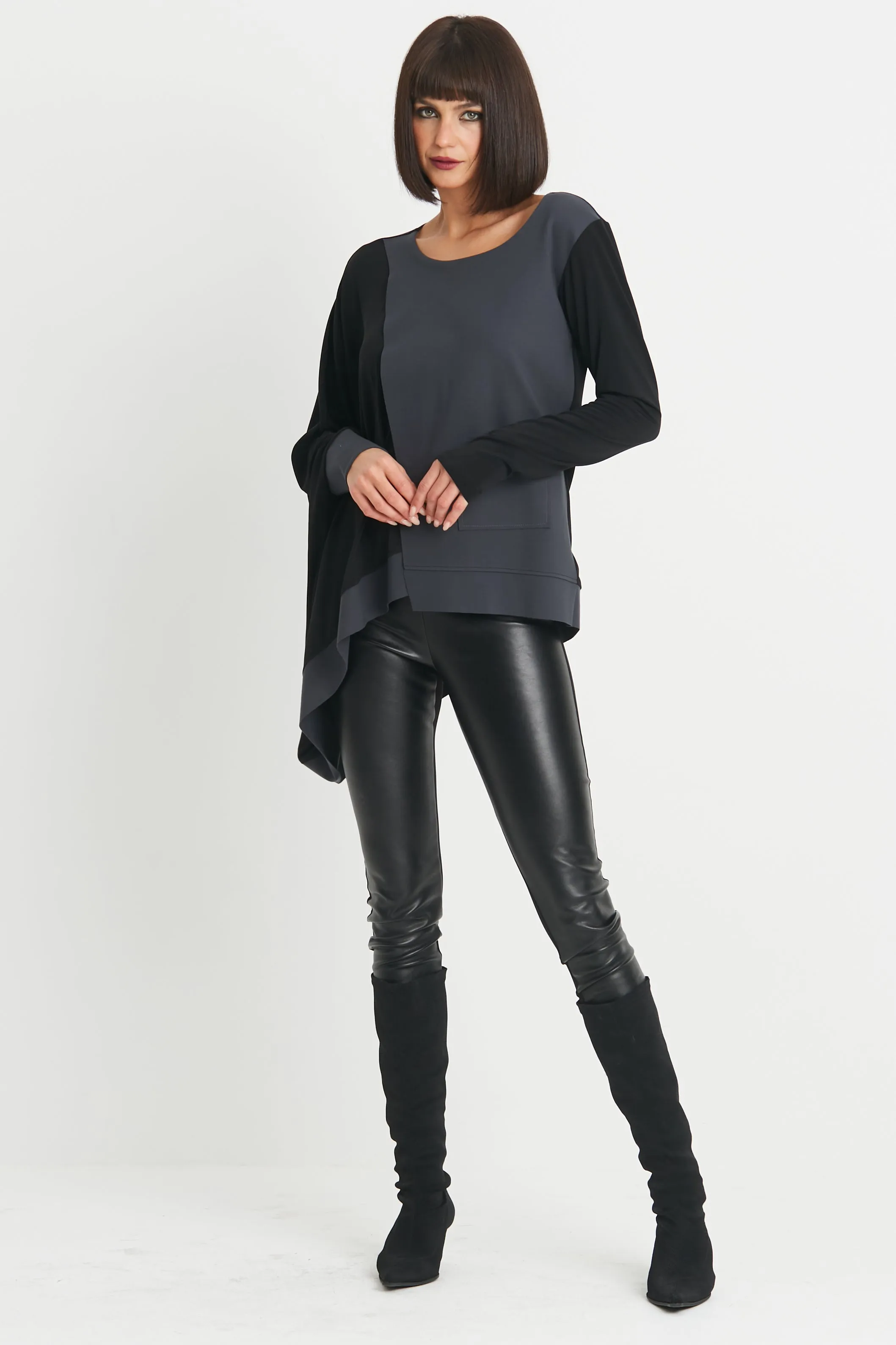 Scuba / Matte Jersey Mixed Media Slit Top