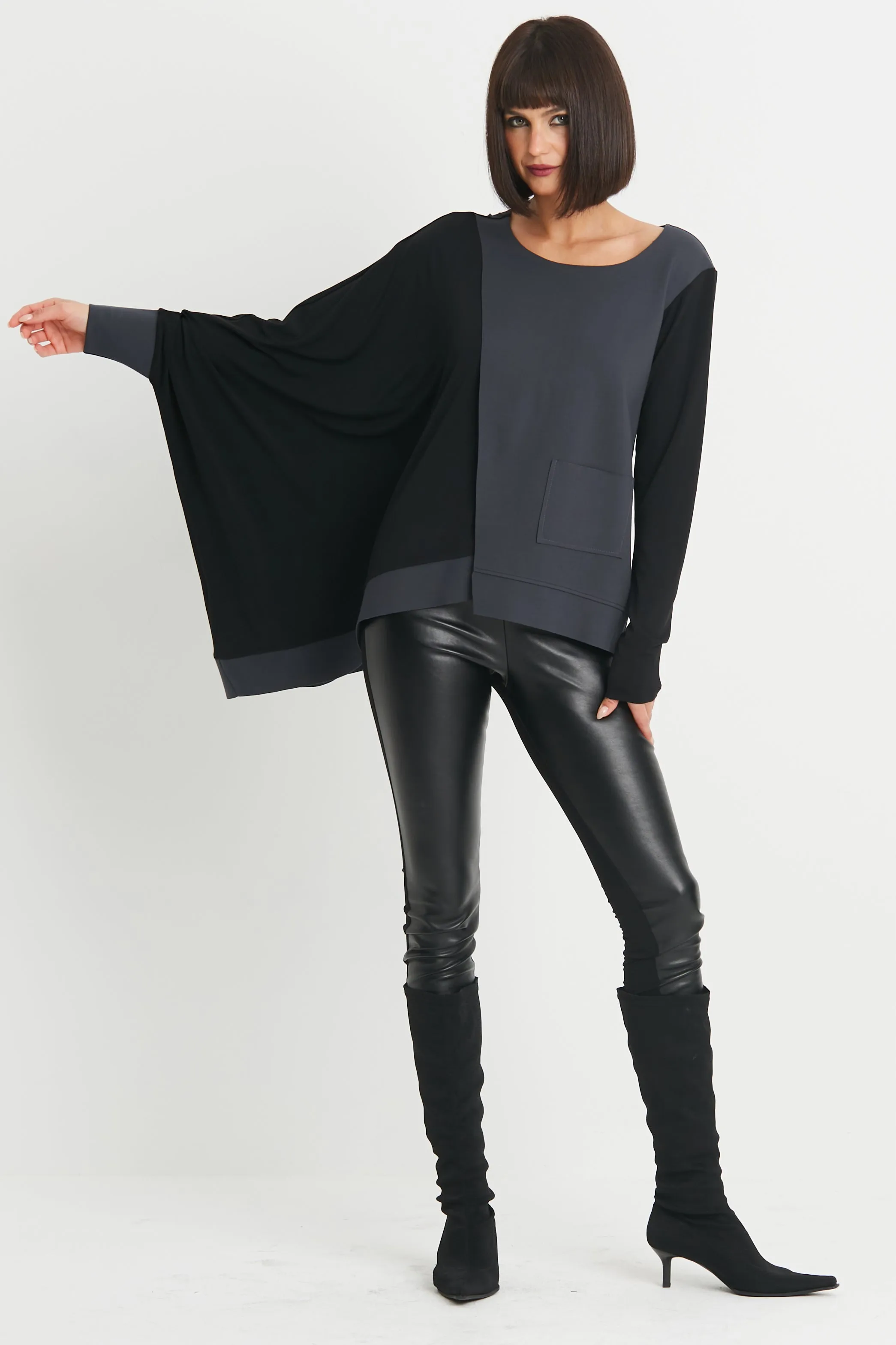 Scuba / Matte Jersey Mixed Media Slit Top