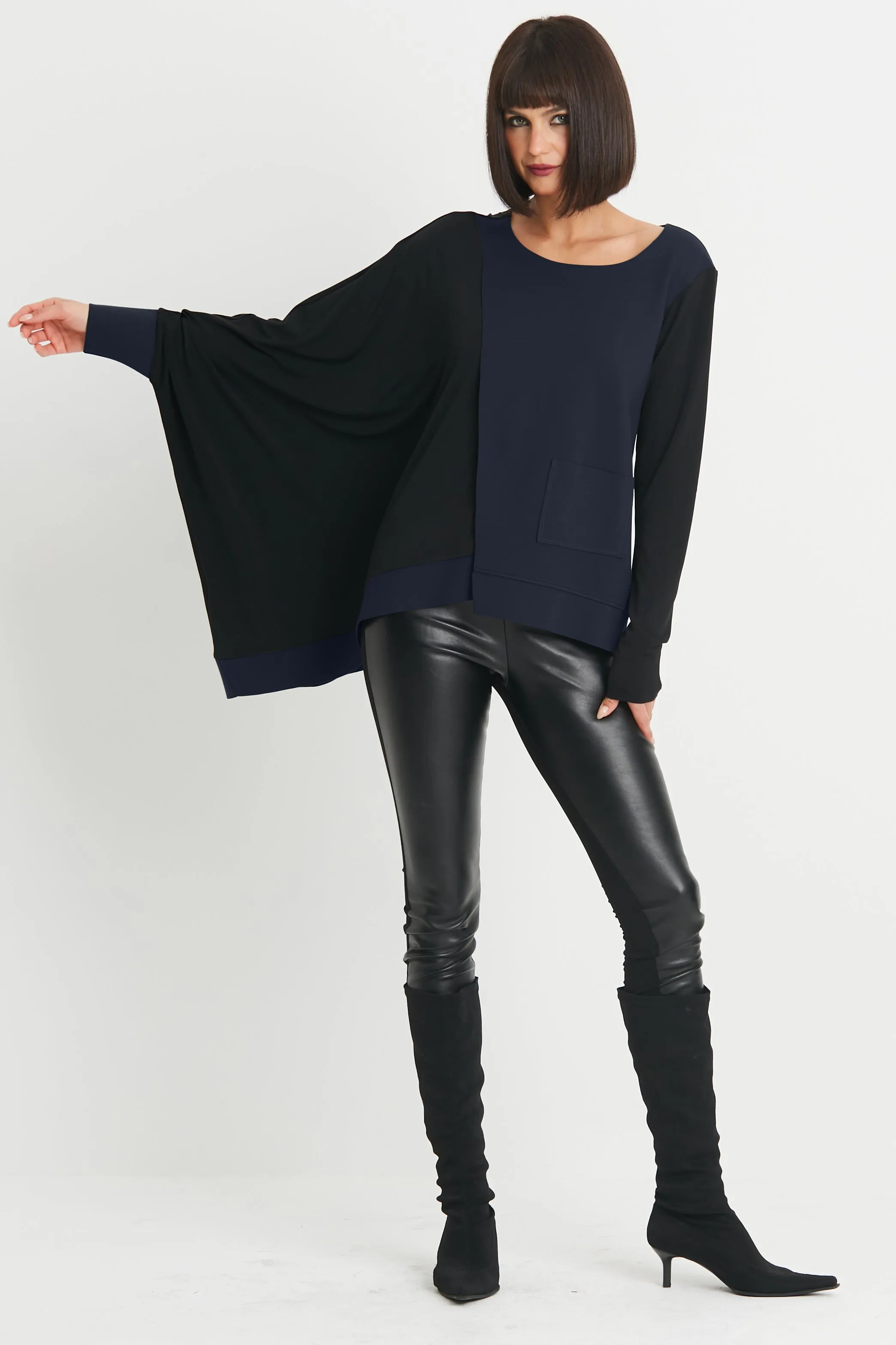 Scuba / Matte Jersey Mixed Media Slit Top