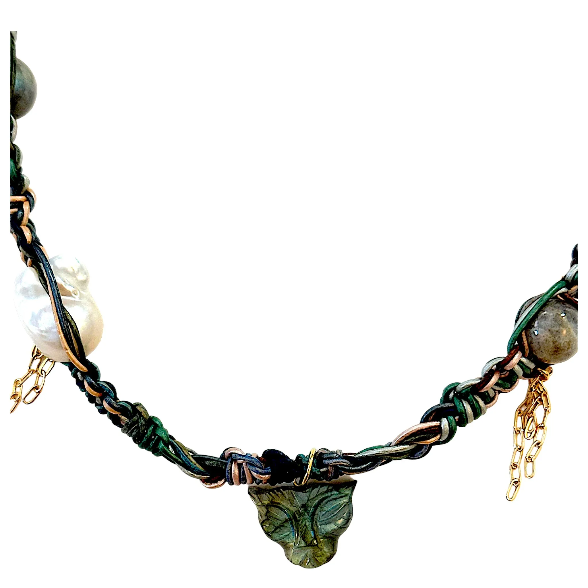 Sea Dream Labradorite Tiger Leather Rockstar Necklace