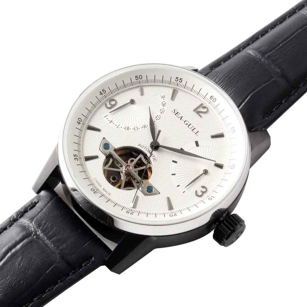 Seagull retro auto date power reserve display automatic watch self wind mechanical 219.327 sapphire crystal leather strap