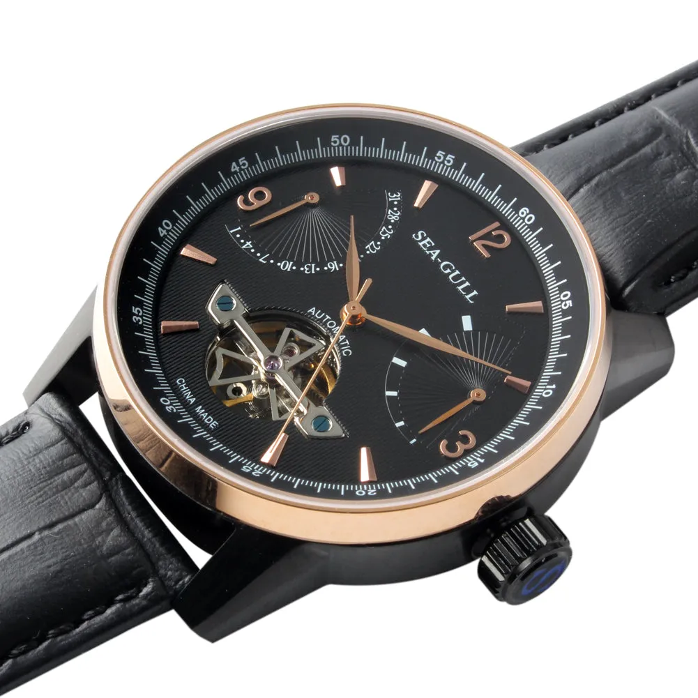 Seagull retro auto date power reserve display automatic watch self wind mechanical 219.327 sapphire crystal leather strap