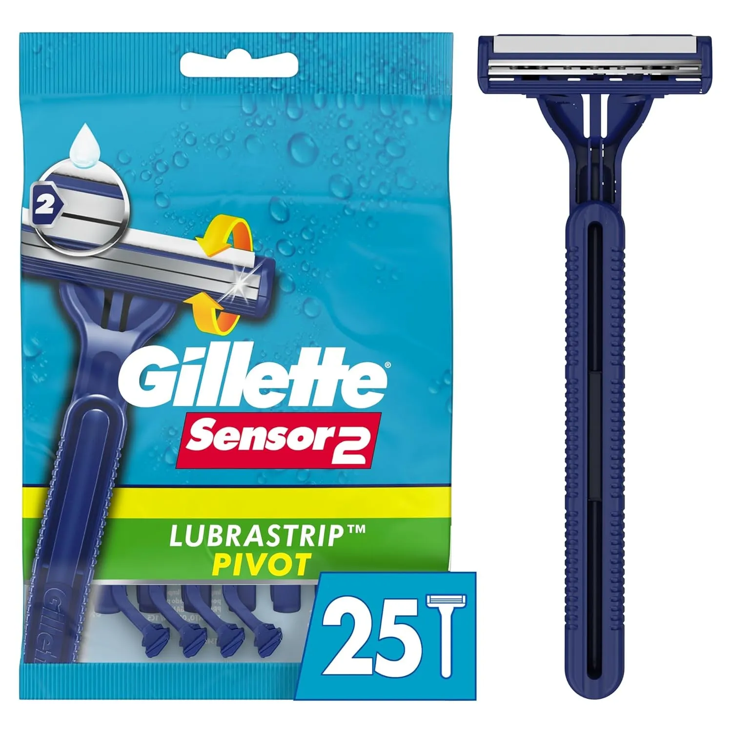 Sensor2 Disposable Razors for Men, Water Activated Lubrastrip to Help Avoid Skin Irritation, 18 Count
