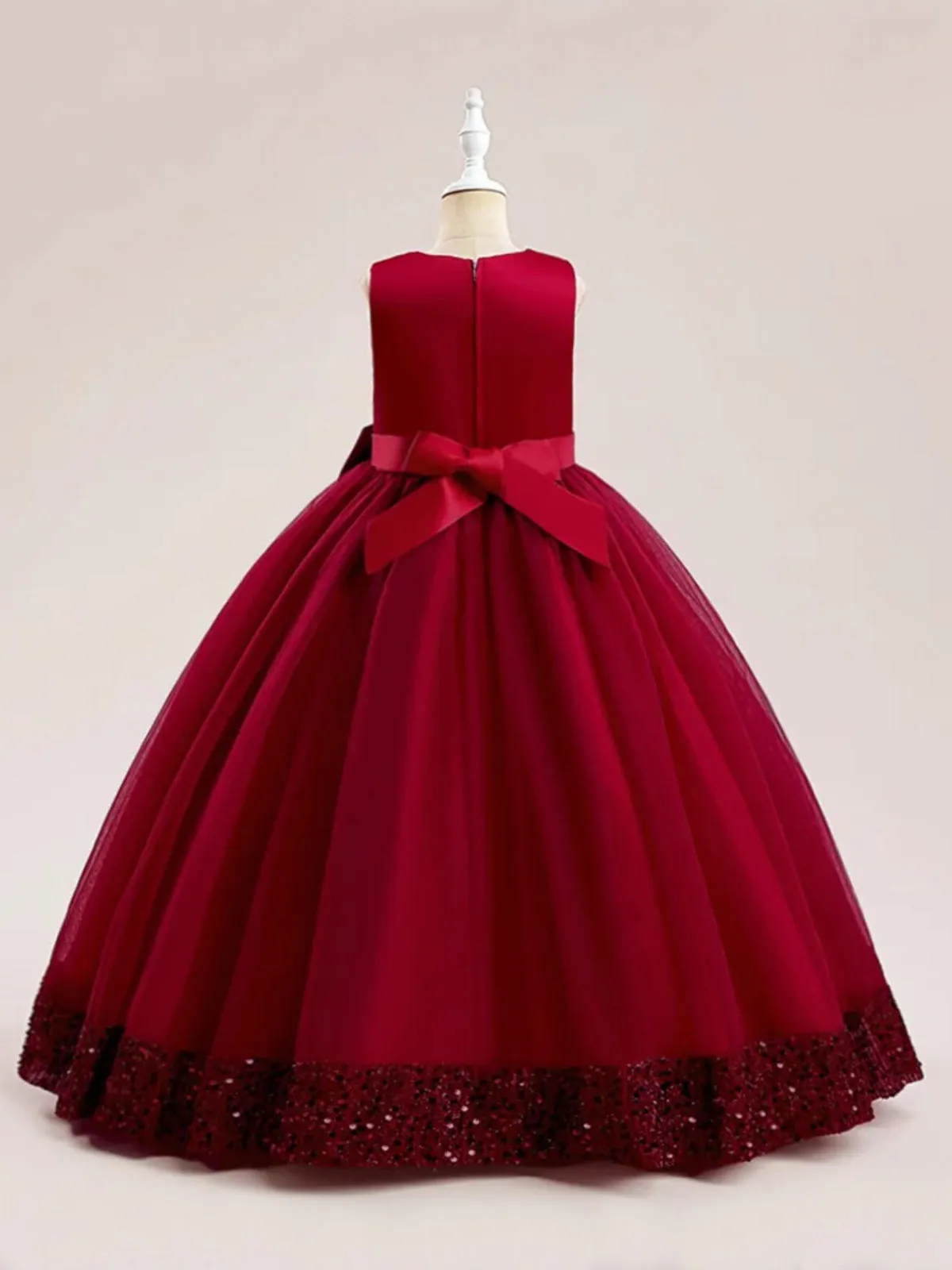 Sequin Multi-Layered Ball Gown with Bow Accent