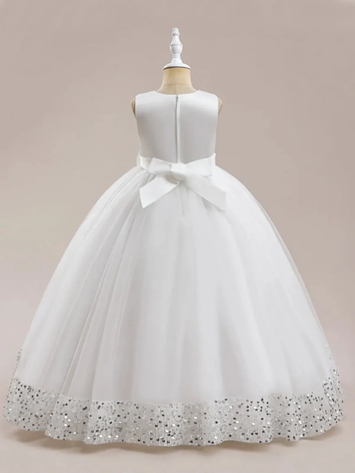 Sequin Multi-Layered Ball Gown with Bow Accent