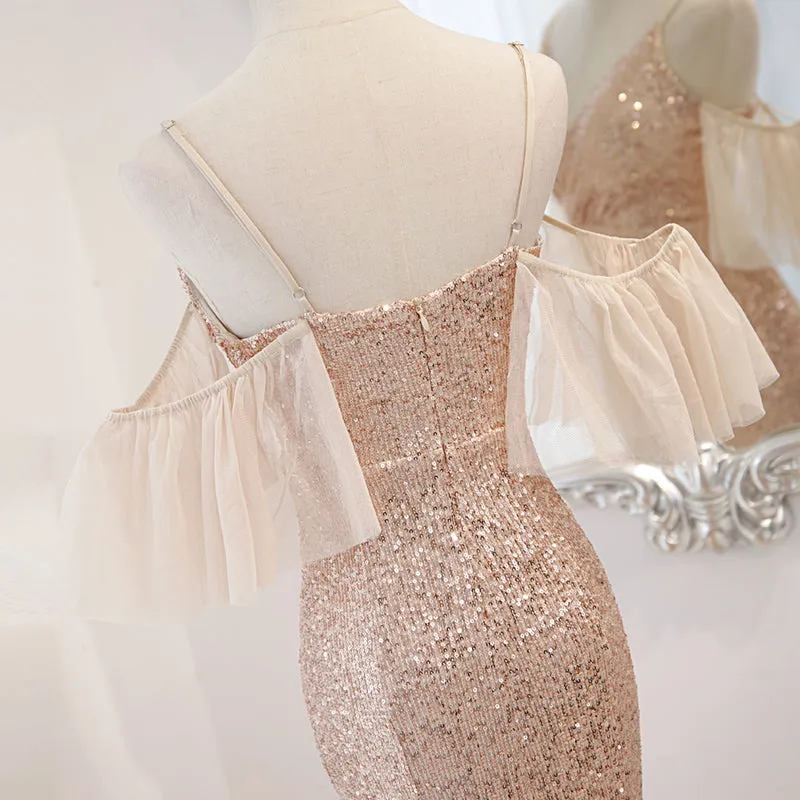 Sequins and Tulle Mermaid Long Party Dress Prom Dress, Off Shoulder Formal Dresses