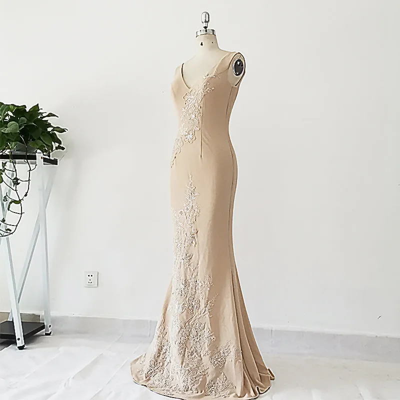 Sexy Mermaid Spandex V-neckline Bridesmaid Dress, Party Dress
