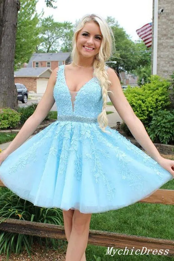 Sexy Short V-neck Red Lace Prom Dresses Cheap Party Dress