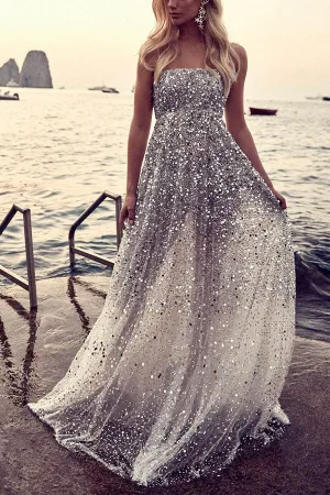 Sexy Wrapped Chest Open Back Bronzing Banquet Dress